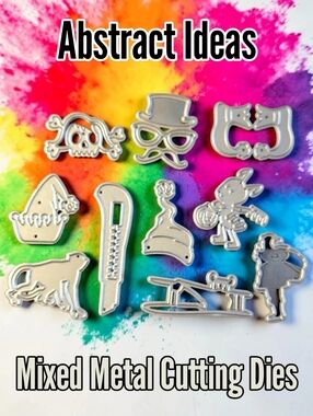 Set Of 10 Mixed Metal Cutting Dies Santa Easter Bunny Goth Zipper Hats Ape Skull